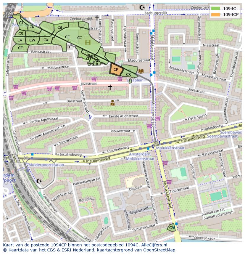 Afbeelding van het postcodegebied 1094 CP op de kaart.