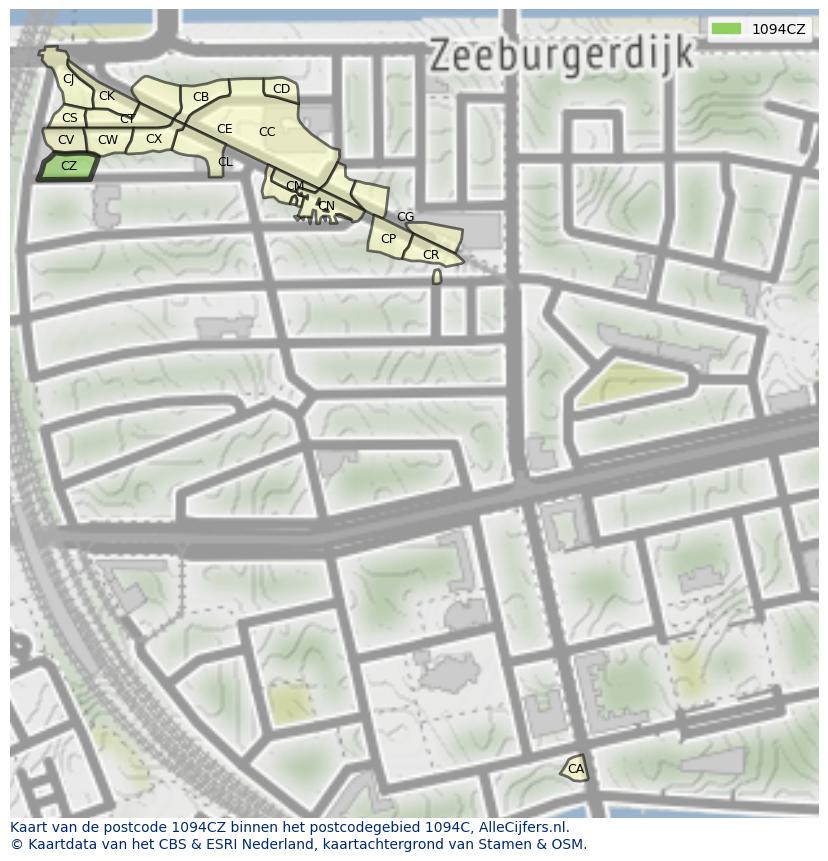 Afbeelding van het postcodegebied 1094 CZ op de kaart.