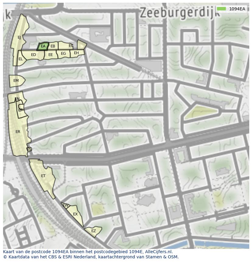 Afbeelding van het postcodegebied 1094 EA op de kaart.