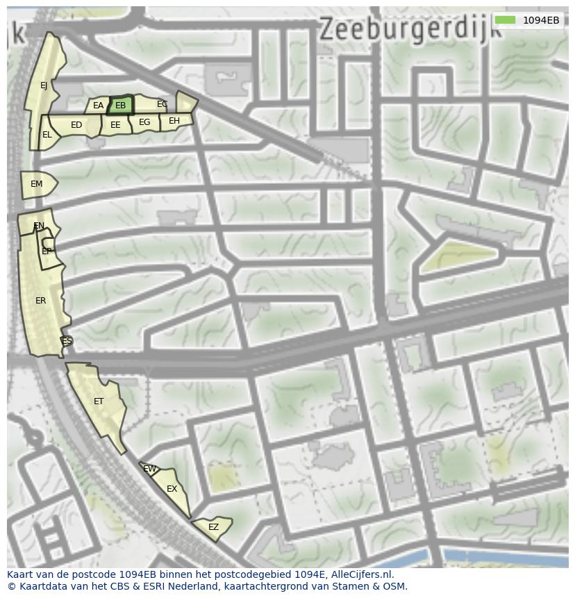 Afbeelding van het postcodegebied 1094 EB op de kaart.