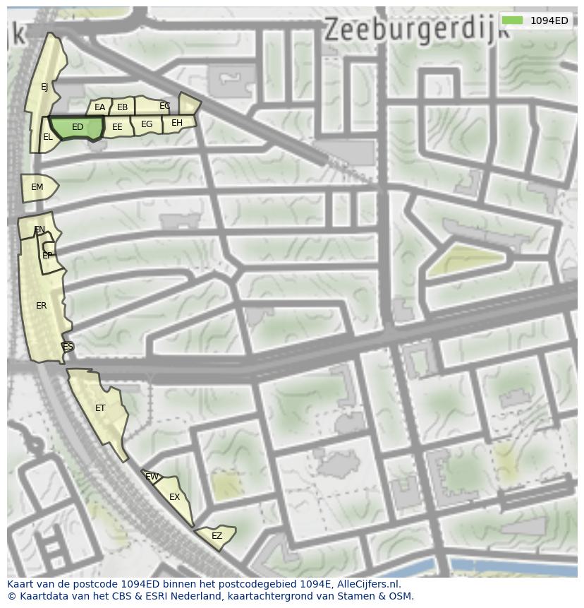 Afbeelding van het postcodegebied 1094 ED op de kaart.