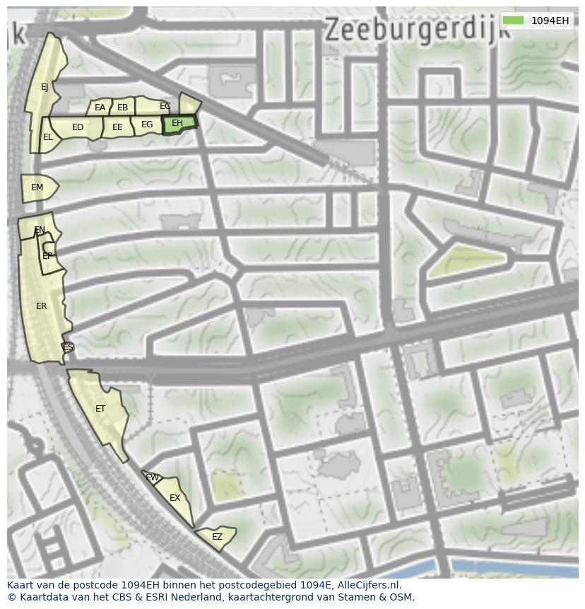 Afbeelding van het postcodegebied 1094 EH op de kaart.
