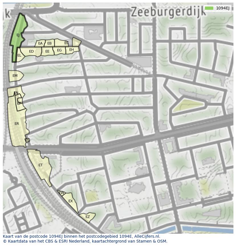Afbeelding van het postcodegebied 1094 EJ op de kaart.