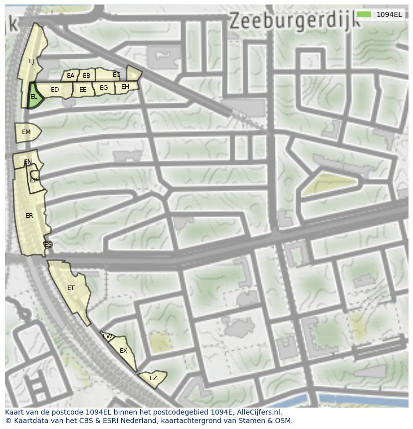Afbeelding van het postcodegebied 1094 EL op de kaart.