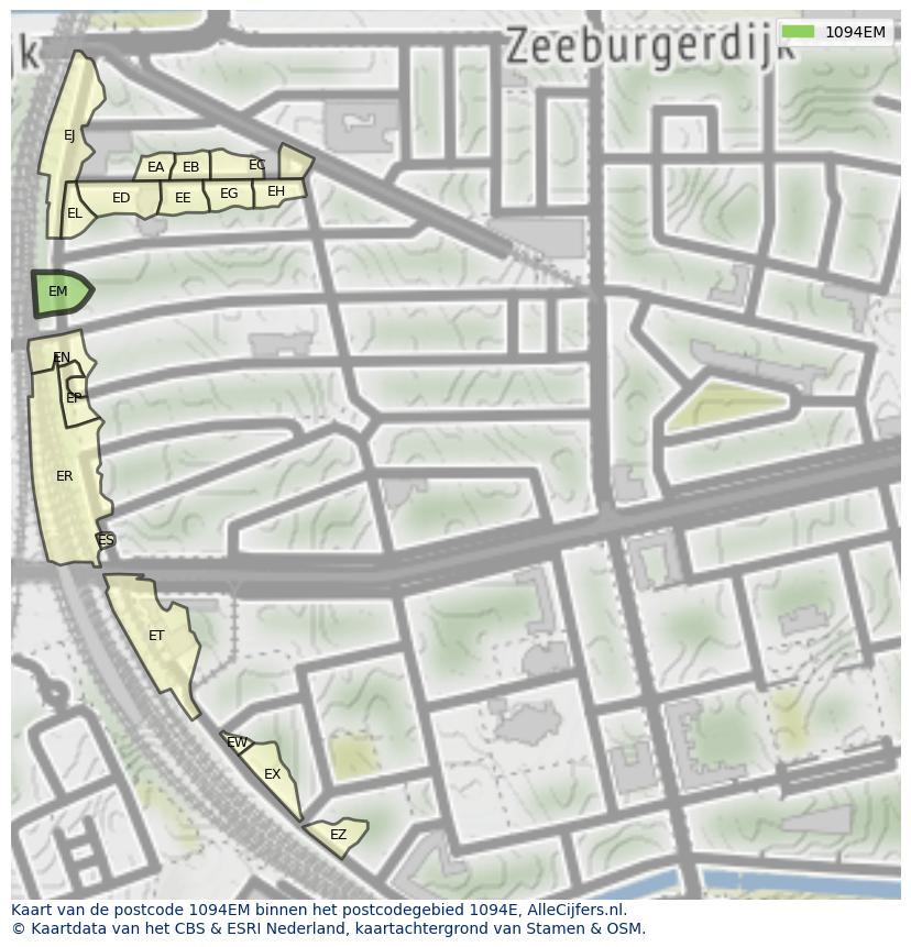 Afbeelding van het postcodegebied 1094 EM op de kaart.