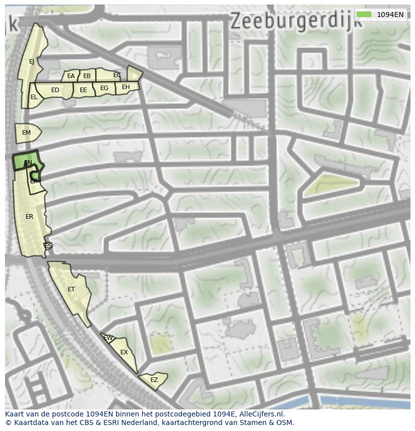 Afbeelding van het postcodegebied 1094 EN op de kaart.