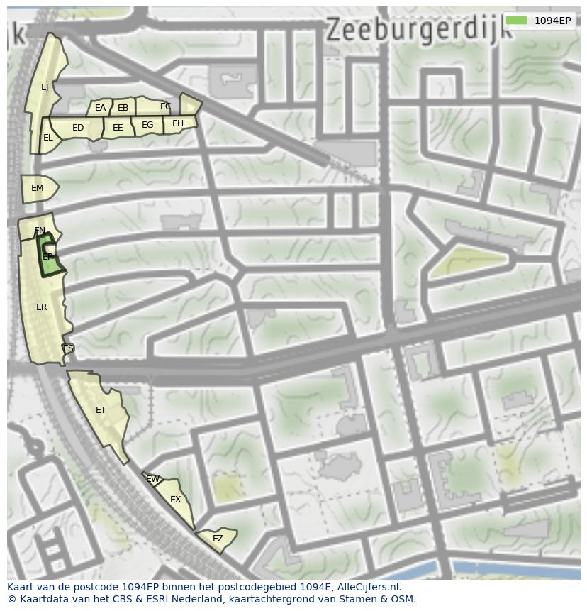 Afbeelding van het postcodegebied 1094 EP op de kaart.