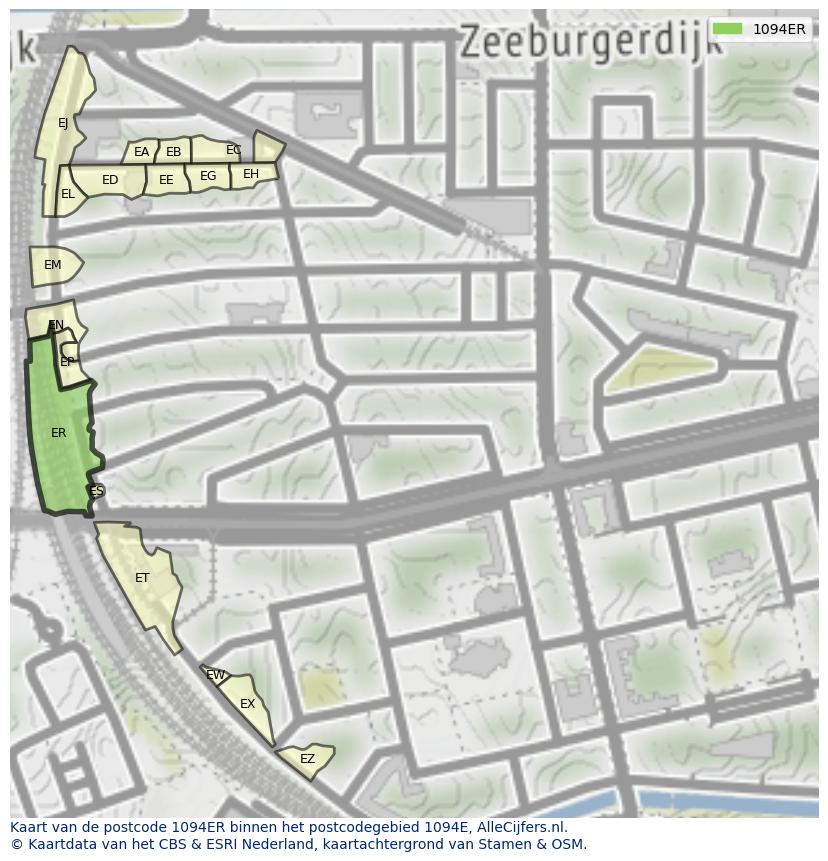 Afbeelding van het postcodegebied 1094 ER op de kaart.