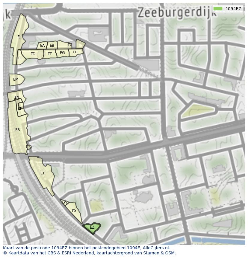 Afbeelding van het postcodegebied 1094 EZ op de kaart.