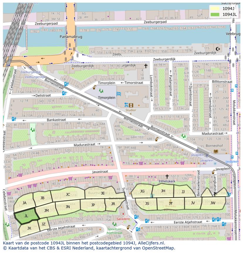 Afbeelding van het postcodegebied 1094 JL op de kaart.