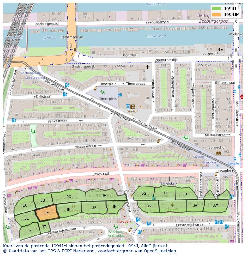 Afbeelding van het postcodegebied 1094 JM op de kaart.