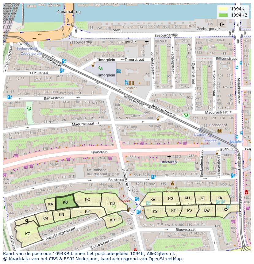 Afbeelding van het postcodegebied 1094 KB op de kaart.