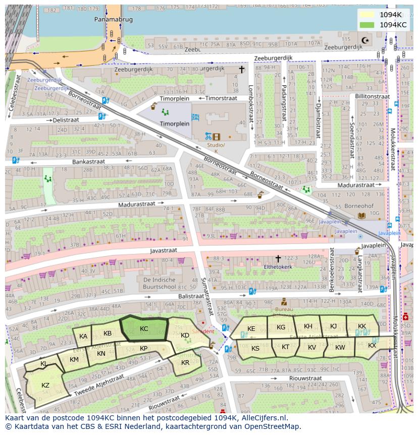 Afbeelding van het postcodegebied 1094 KC op de kaart.