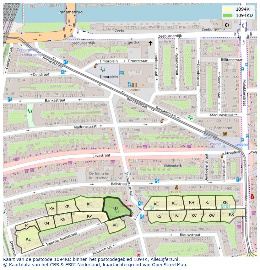 Afbeelding van het postcodegebied 1094 KD op de kaart.