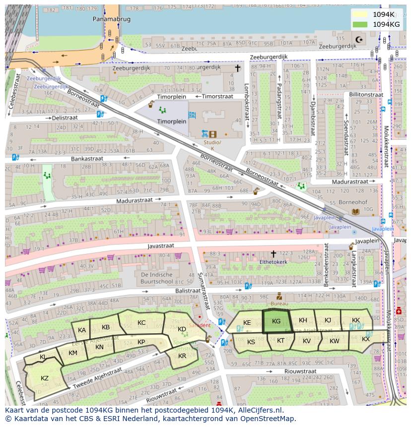 Afbeelding van het postcodegebied 1094 KG op de kaart.