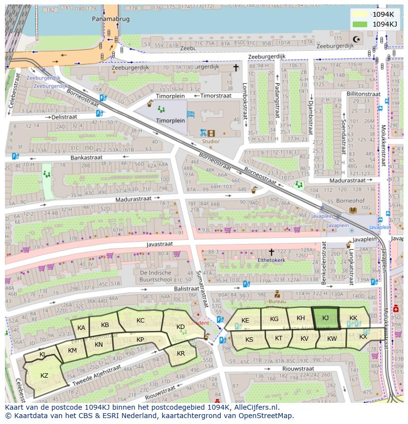 Afbeelding van het postcodegebied 1094 KJ op de kaart.