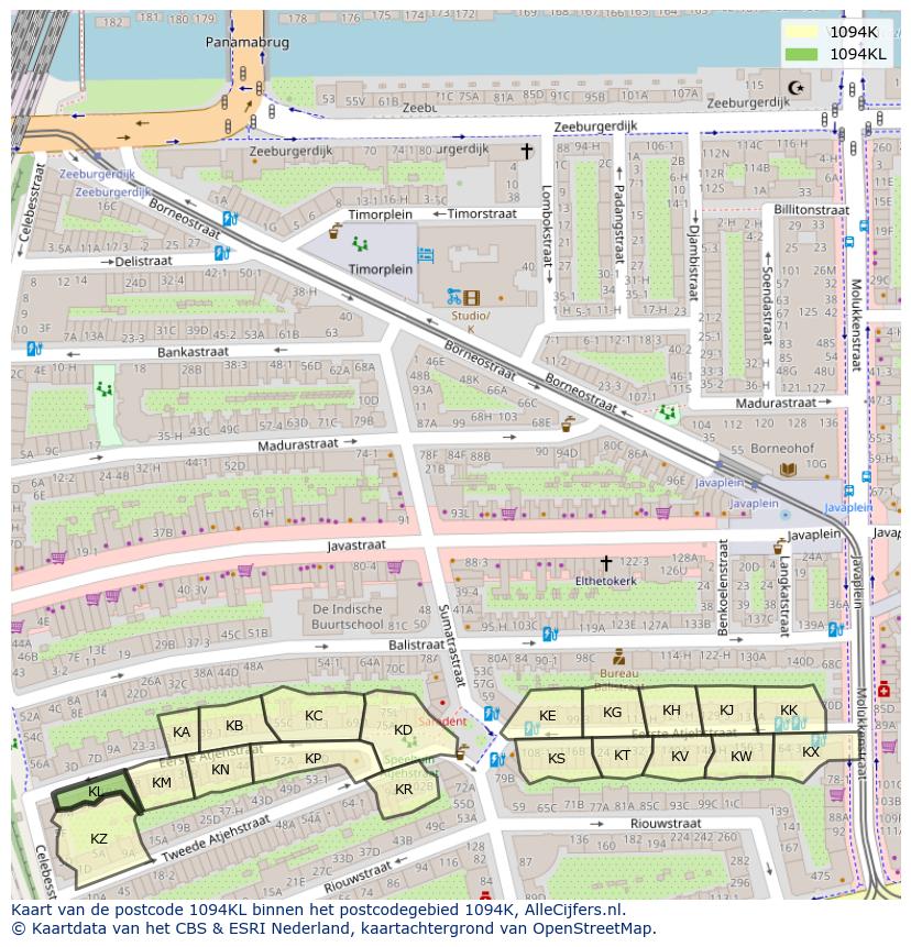 Afbeelding van het postcodegebied 1094 KL op de kaart.