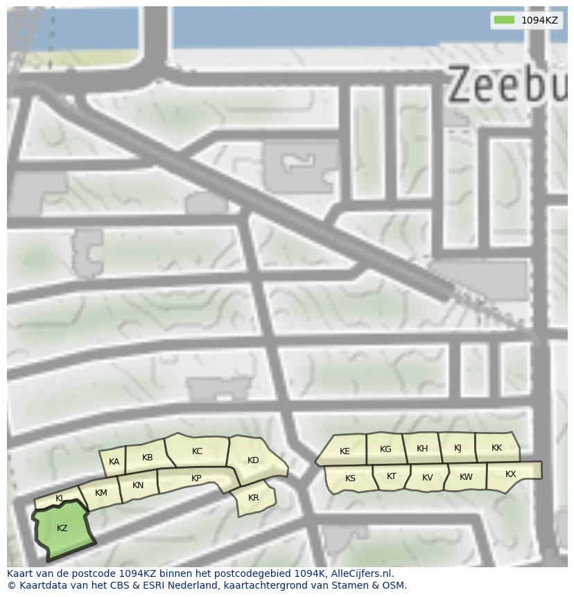 Afbeelding van het postcodegebied 1094 KZ op de kaart.