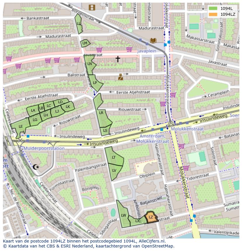 Afbeelding van het postcodegebied 1094 LZ op de kaart.
