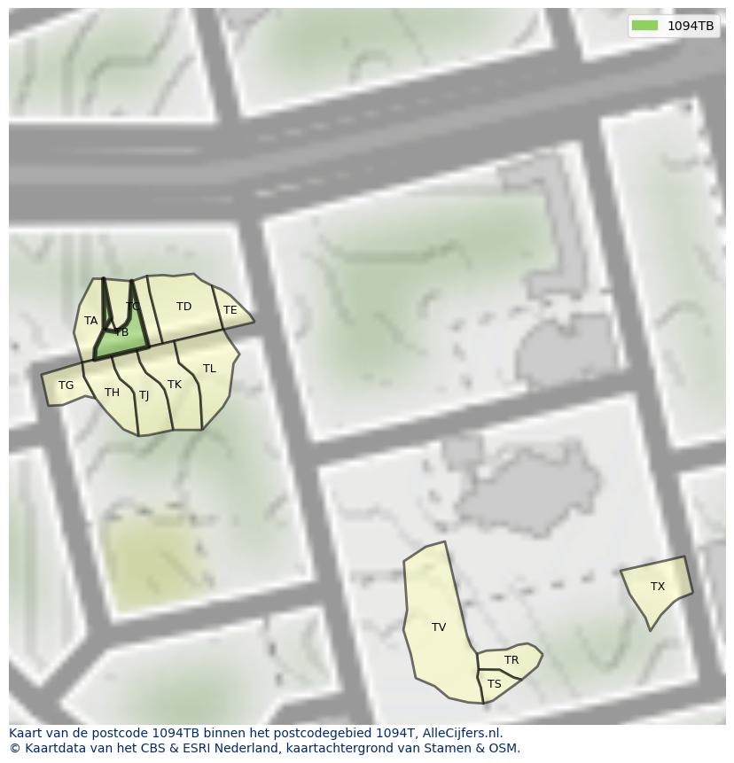Afbeelding van het postcodegebied 1094 TB op de kaart.