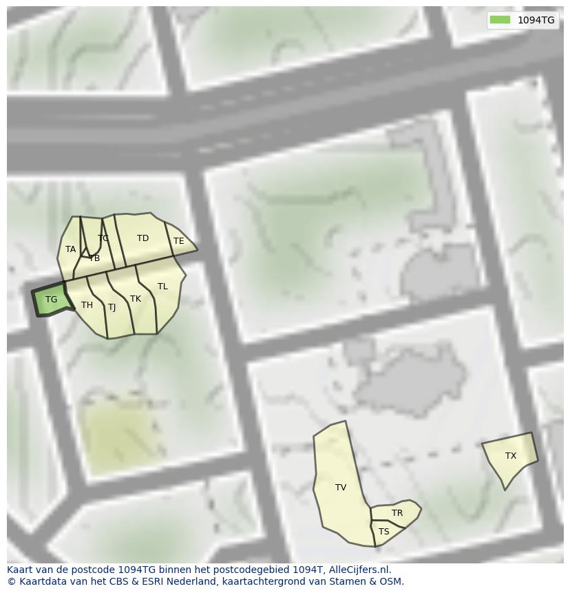 Afbeelding van het postcodegebied 1094 TG op de kaart.