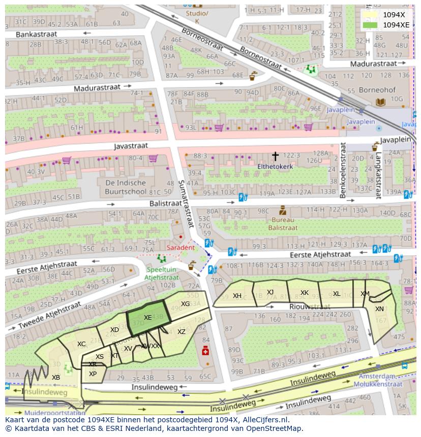 Afbeelding van het postcodegebied 1094 XE op de kaart.