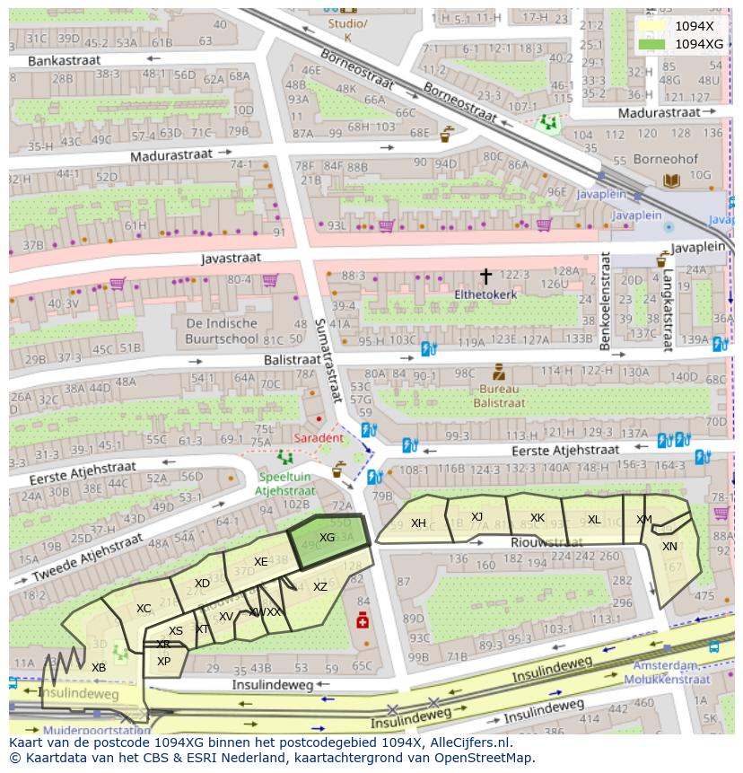 Afbeelding van het postcodegebied 1094 XG op de kaart.