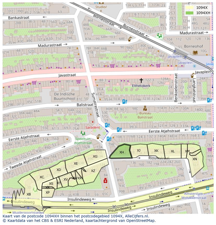 Afbeelding van het postcodegebied 1094 XH op de kaart.
