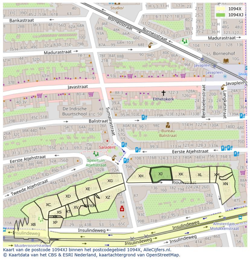 Afbeelding van het postcodegebied 1094 XJ op de kaart.