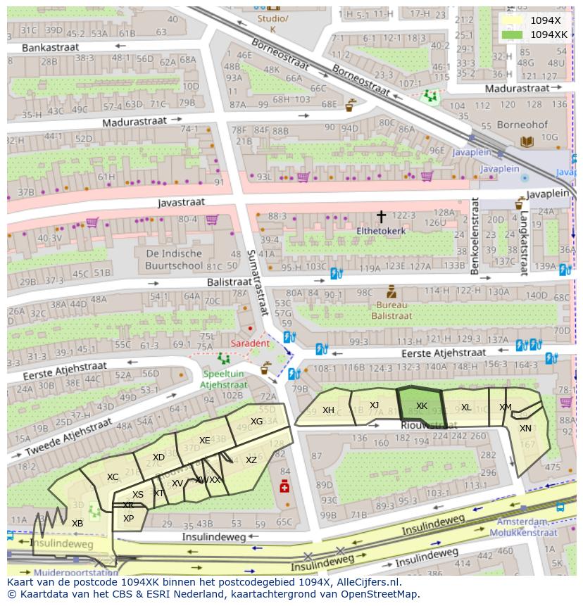 Afbeelding van het postcodegebied 1094 XK op de kaart.