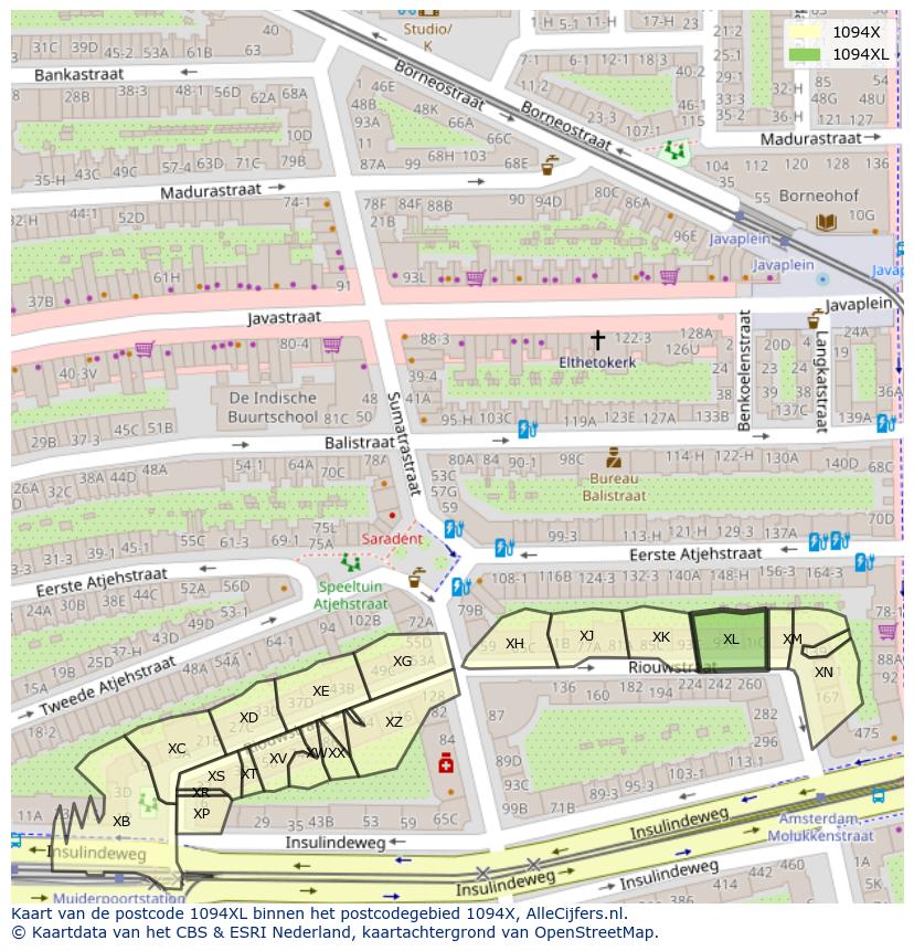 Afbeelding van het postcodegebied 1094 XL op de kaart.