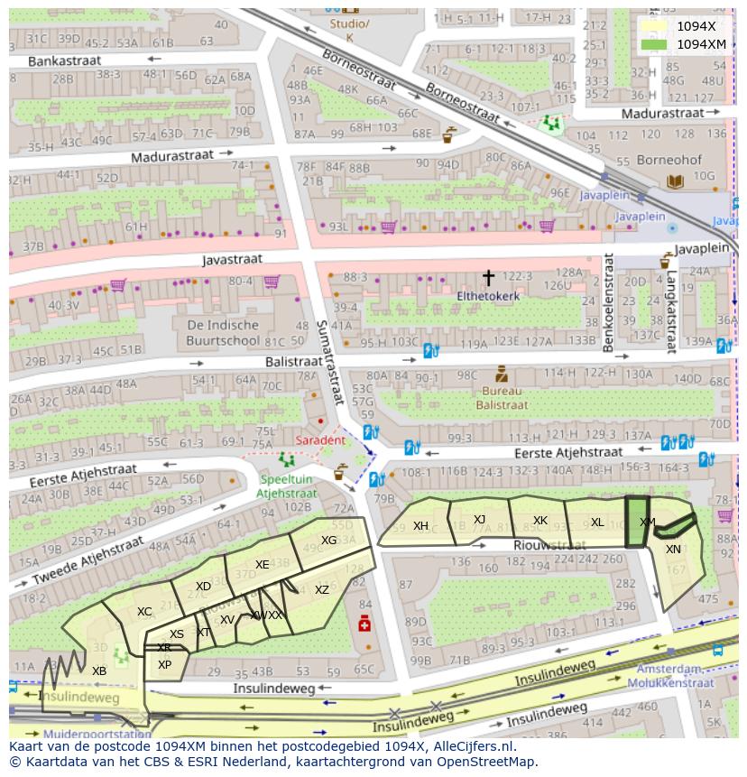 Afbeelding van het postcodegebied 1094 XM op de kaart.