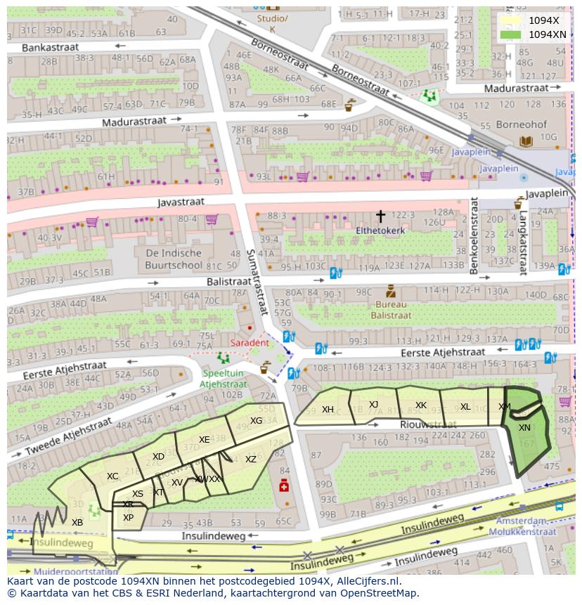 Afbeelding van het postcodegebied 1094 XN op de kaart.
