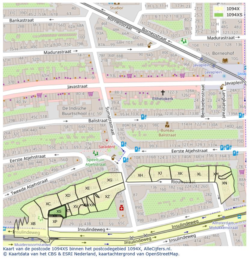 Afbeelding van het postcodegebied 1094 XS op de kaart.