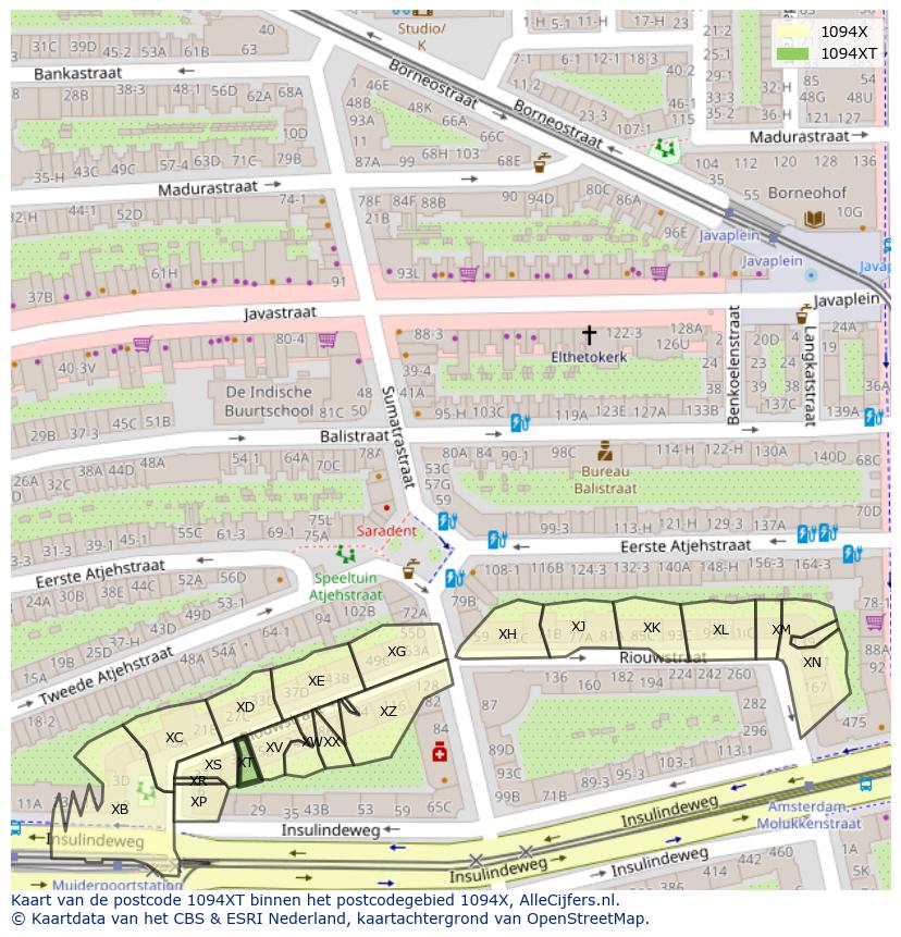 Afbeelding van het postcodegebied 1094 XT op de kaart.