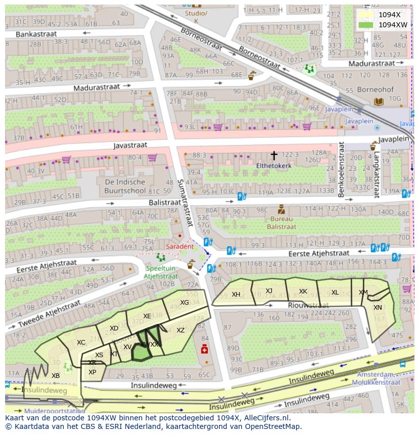 Afbeelding van het postcodegebied 1094 XW op de kaart.