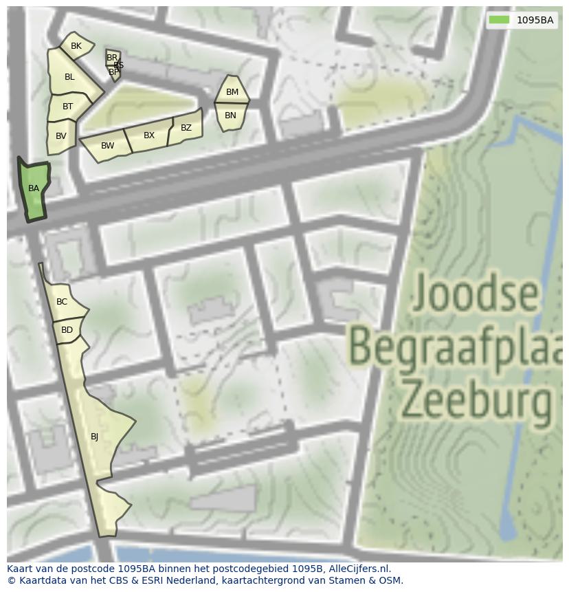 Afbeelding van het postcodegebied 1095 BA op de kaart.