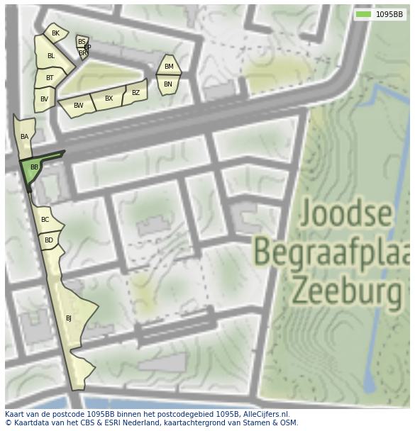 Afbeelding van het postcodegebied 1095 BB op de kaart.