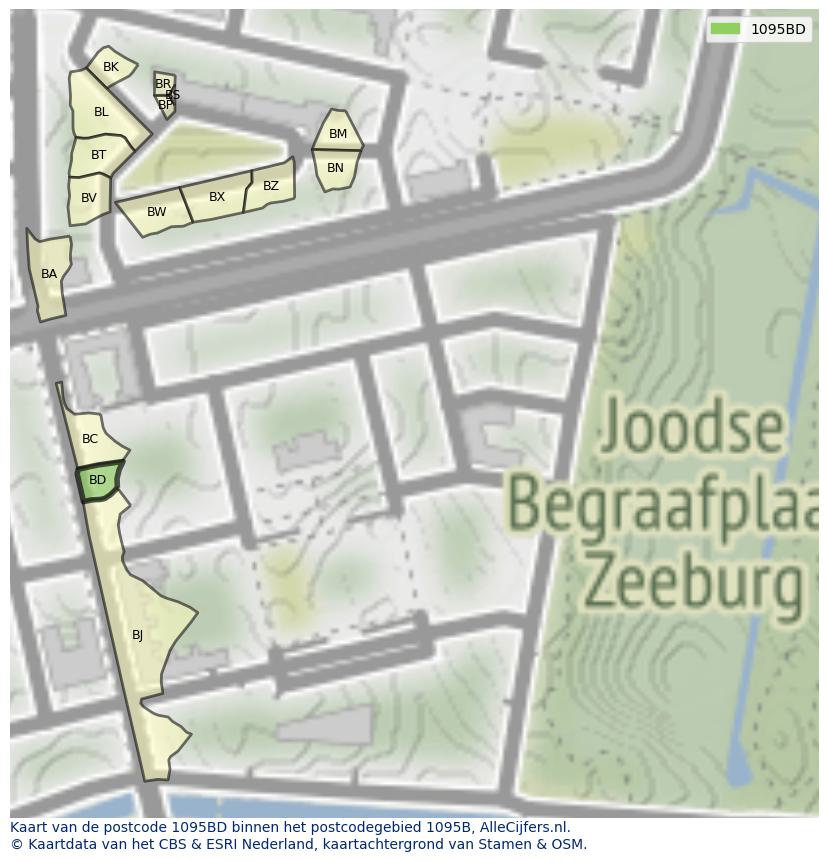 Afbeelding van het postcodegebied 1095 BD op de kaart.