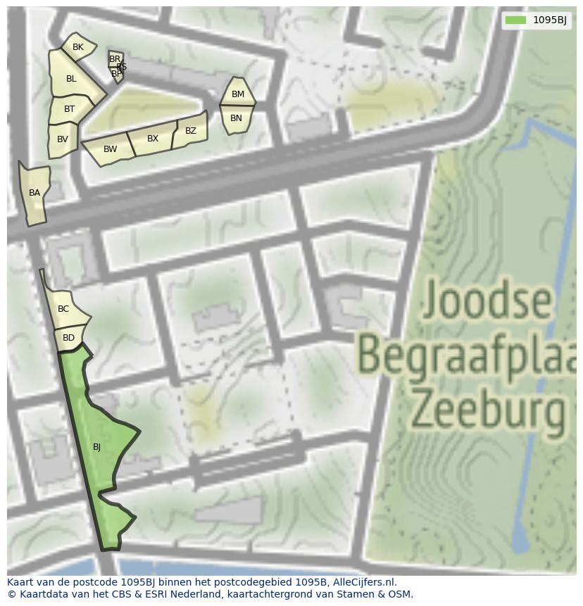 Afbeelding van het postcodegebied 1095 BJ op de kaart.
