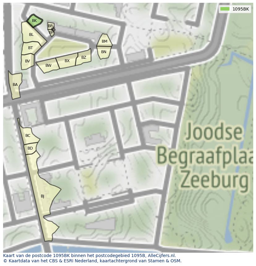Afbeelding van het postcodegebied 1095 BK op de kaart.