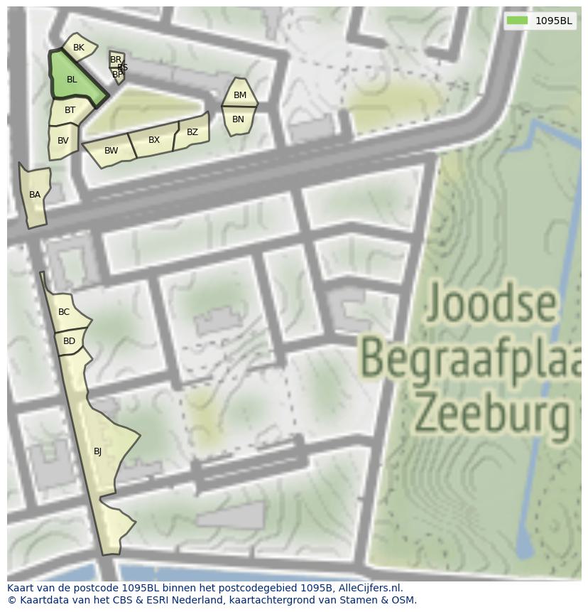 Afbeelding van het postcodegebied 1095 BL op de kaart.
