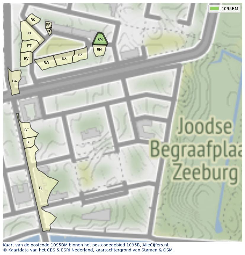 Afbeelding van het postcodegebied 1095 BM op de kaart.