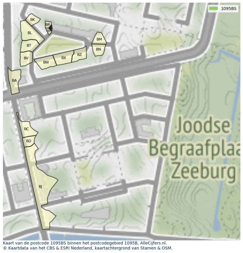 Afbeelding van het postcodegebied 1095 BS op de kaart.