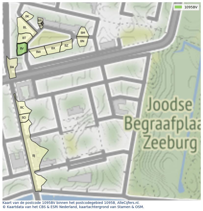 Afbeelding van het postcodegebied 1095 BV op de kaart.
