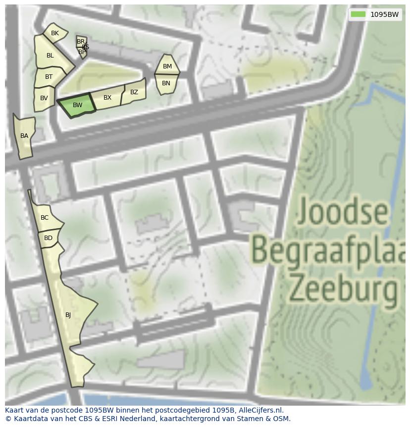Afbeelding van het postcodegebied 1095 BW op de kaart.