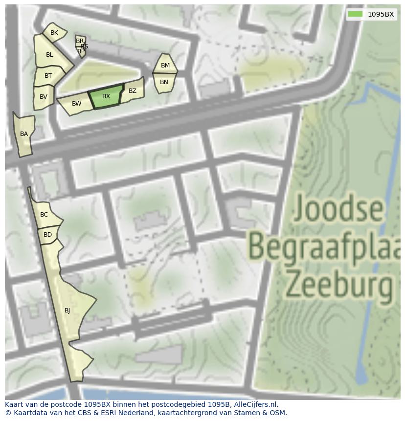 Afbeelding van het postcodegebied 1095 BX op de kaart.