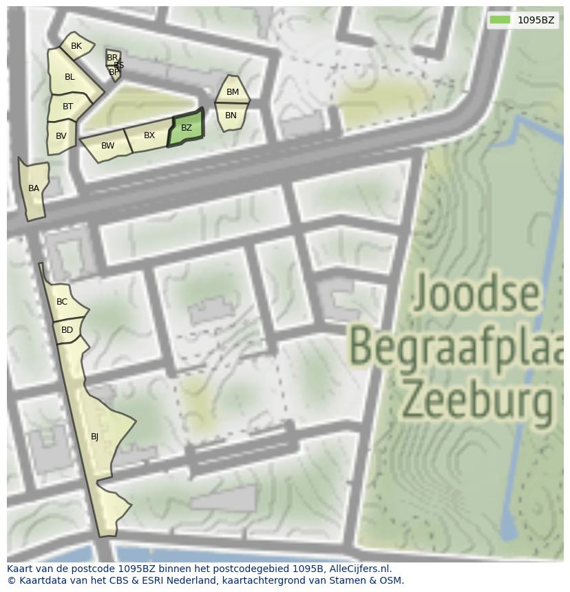 Afbeelding van het postcodegebied 1095 BZ op de kaart.