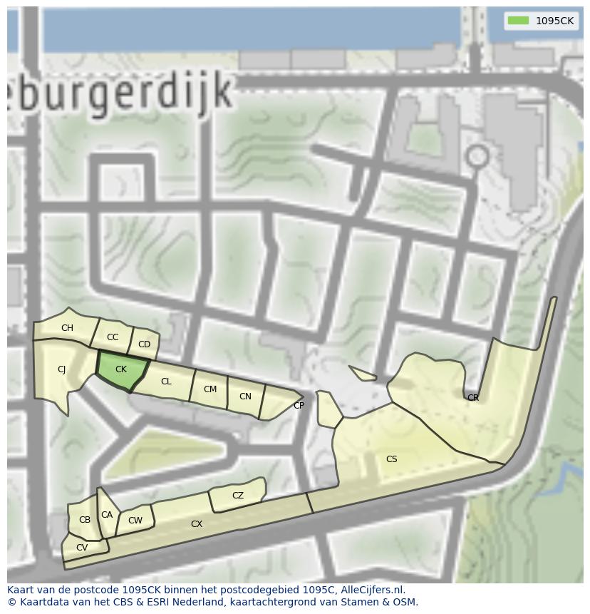 Afbeelding van het postcodegebied 1095 CK op de kaart.