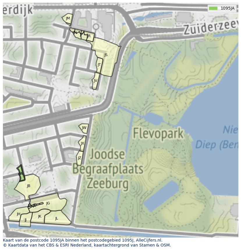 Afbeelding van het postcodegebied 1095 JA op de kaart.